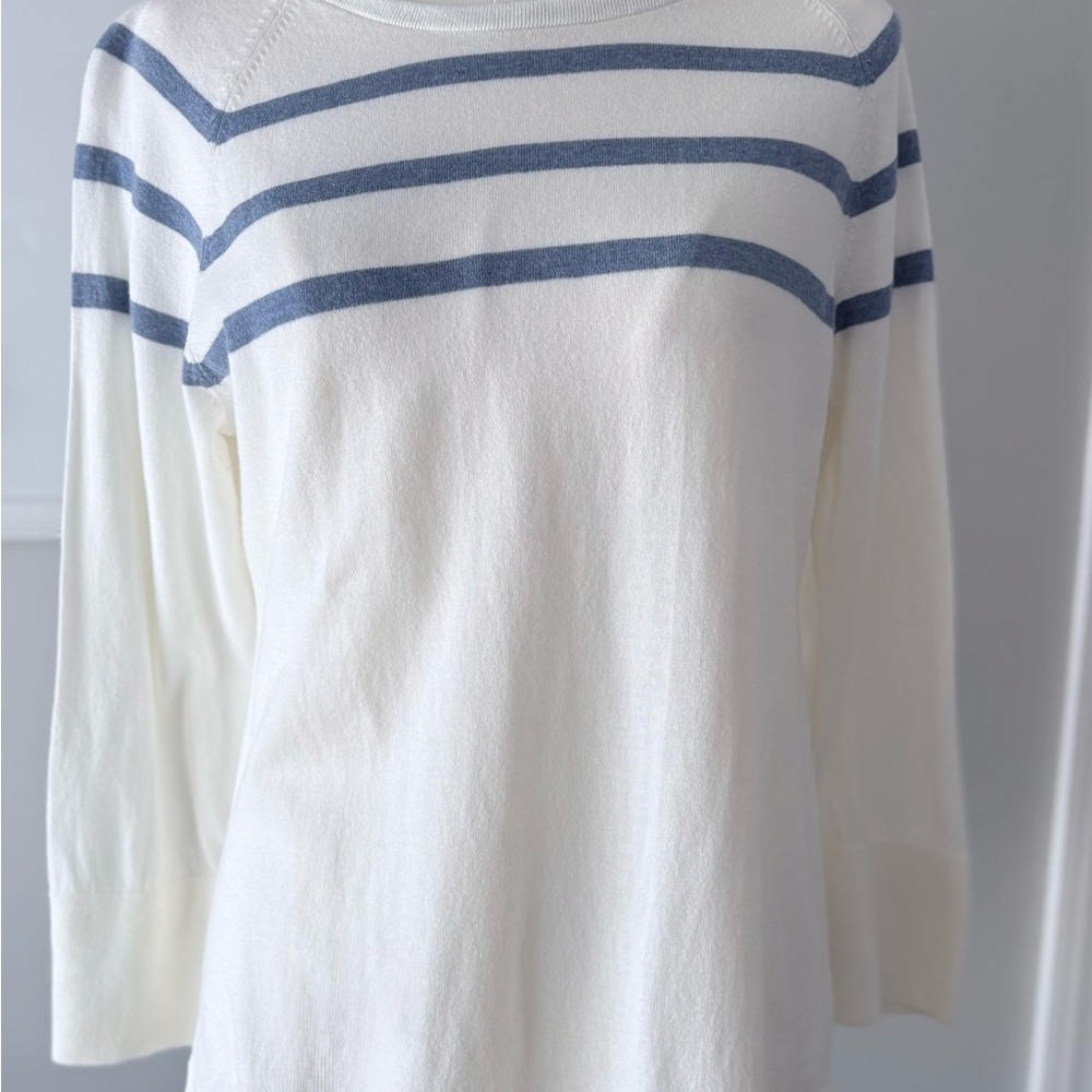 Nautica White & Blue Striped Cotton Sweater | Women’s Large | Classic Coastal